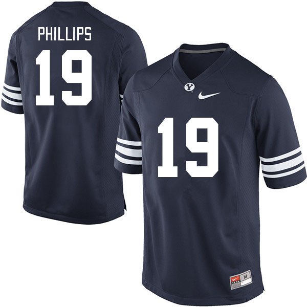 Men #19 Jojo Phillips BYU Cougars College Football Jerseys Stitched Sale-Navy